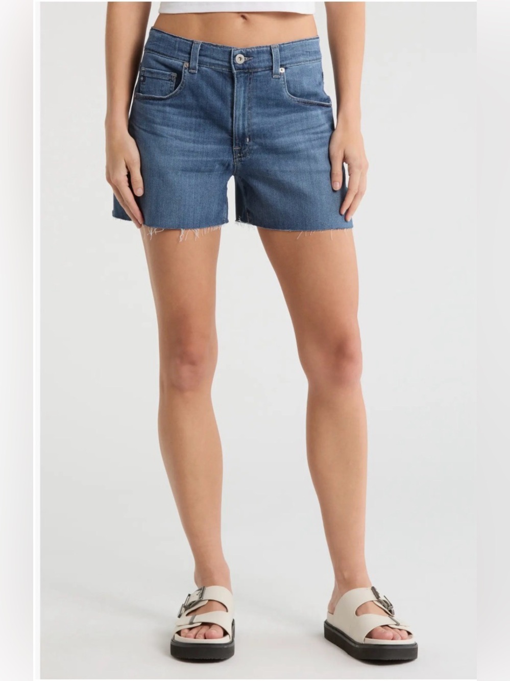 NWT AG Jeans Ex-Boyfriend Mid-Rise Bermuda Denim Shorts Size 26 Raw Hem